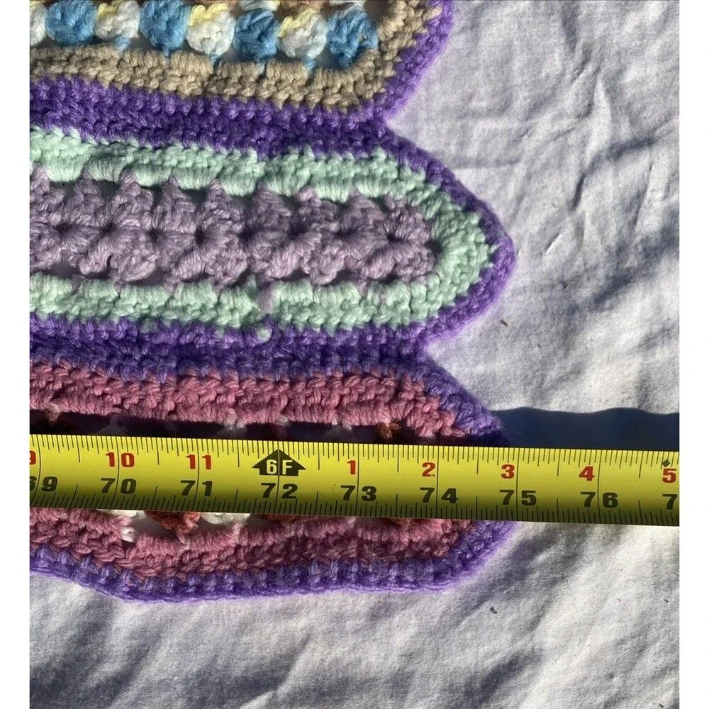 Handmade Knit Crochet Granny Striped Afghan Throw Blanket Rainbow  80
